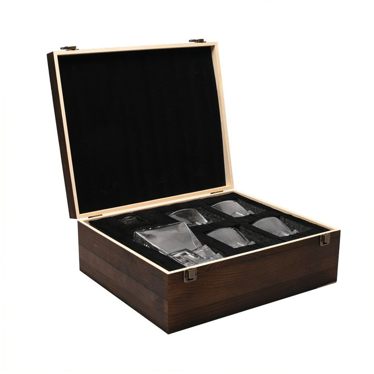 MHM2270 4 Whiskey Glasses & Decanter in Wooden Box