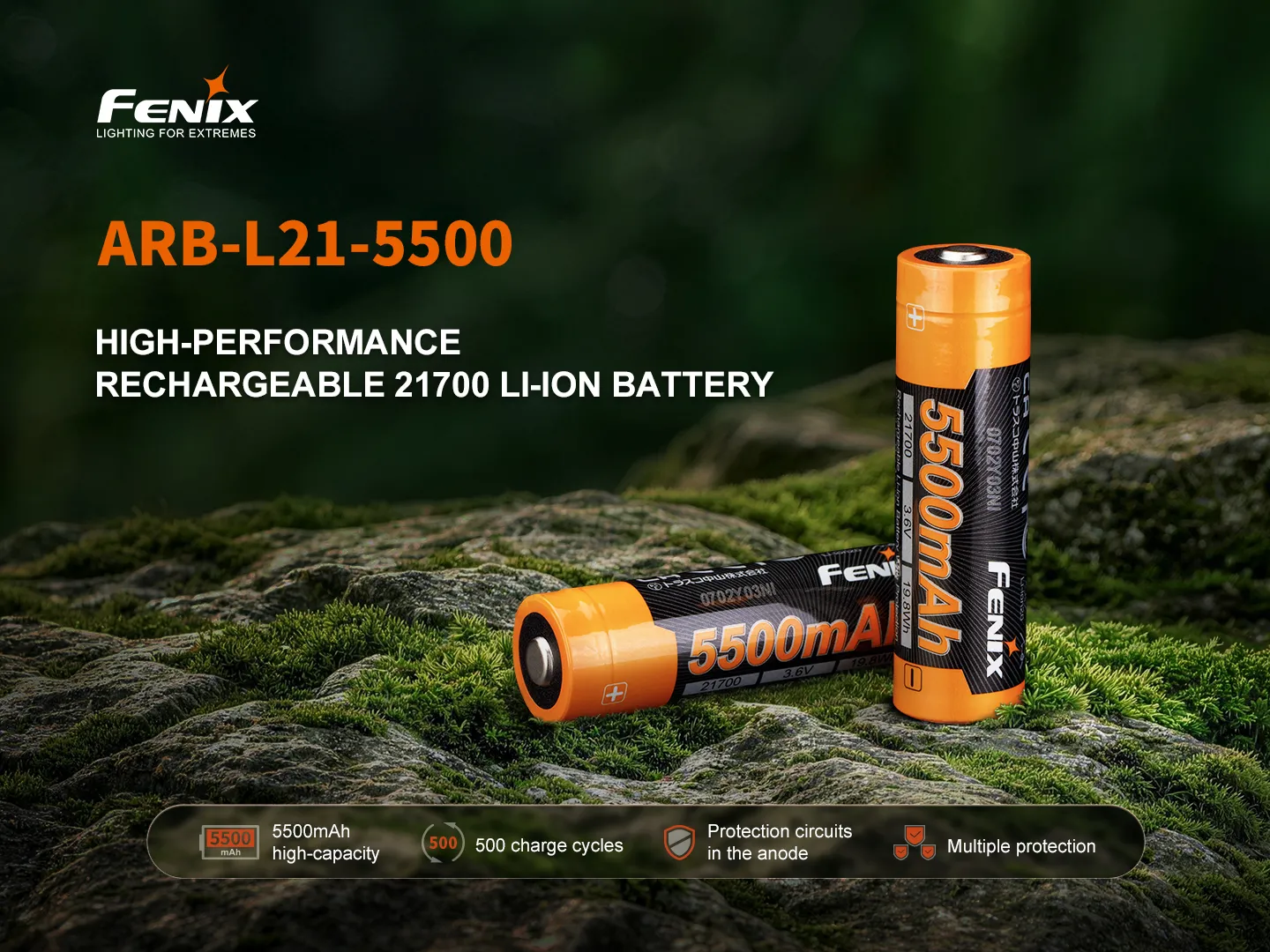 Fenix ARB-L21-5500 - 5500mAh Protected Rechargeable 21700 Li-ion Battery, high-performance overview.