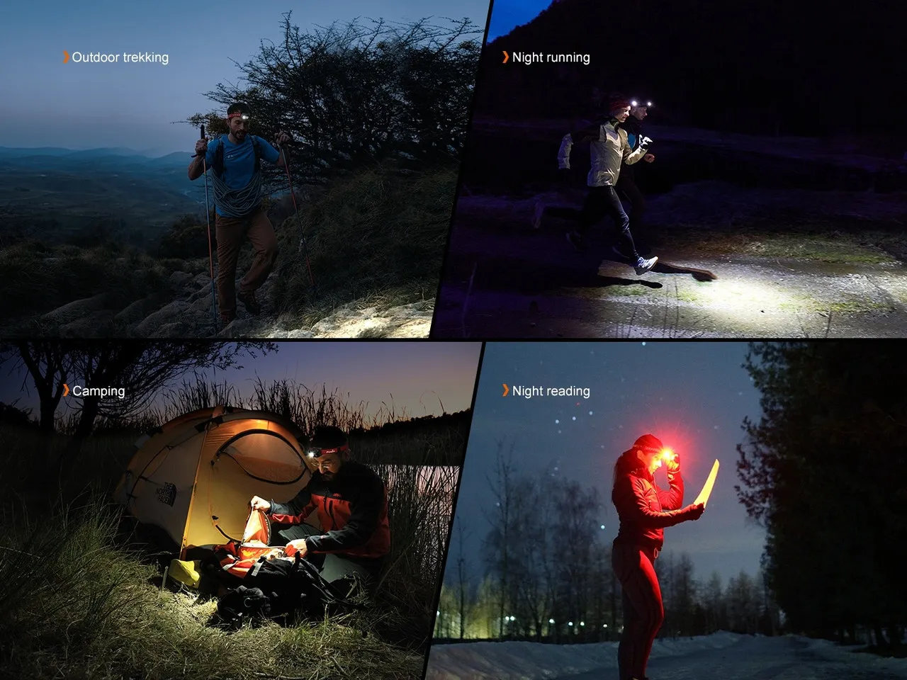 Fenix HL18R-T V2.0 Lightweight 800 lumen rechargeable trail-running headlamp used for trekking, running, camping, reading.
