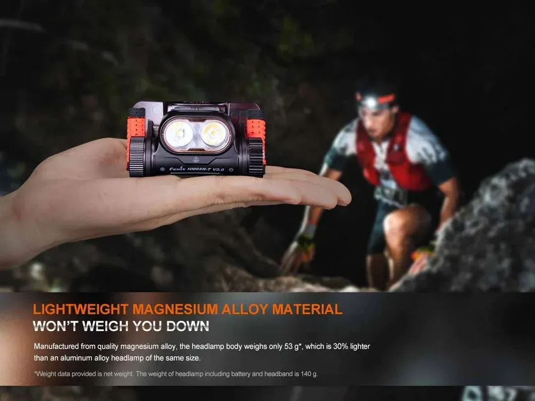 Fenix HM65R-T V2.0 Dual output 1600 lumen USB-C Headlamp + Free E04R lightweight magnesium alloy material.