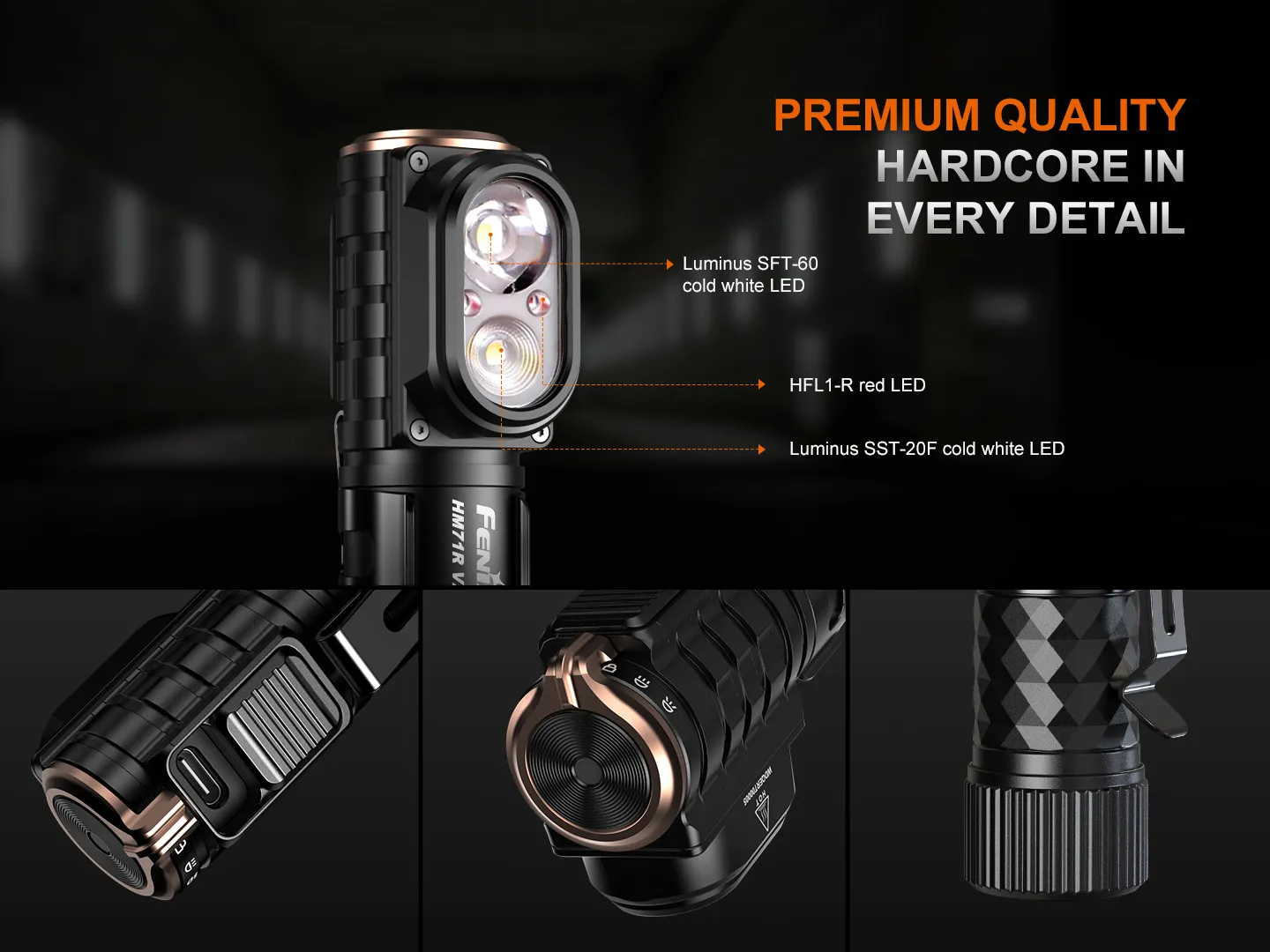 Fenix HM71R V2.0 - 3500 Lumen High-performance Industrial Headlamp showing premium quality LEDs and detailed features.