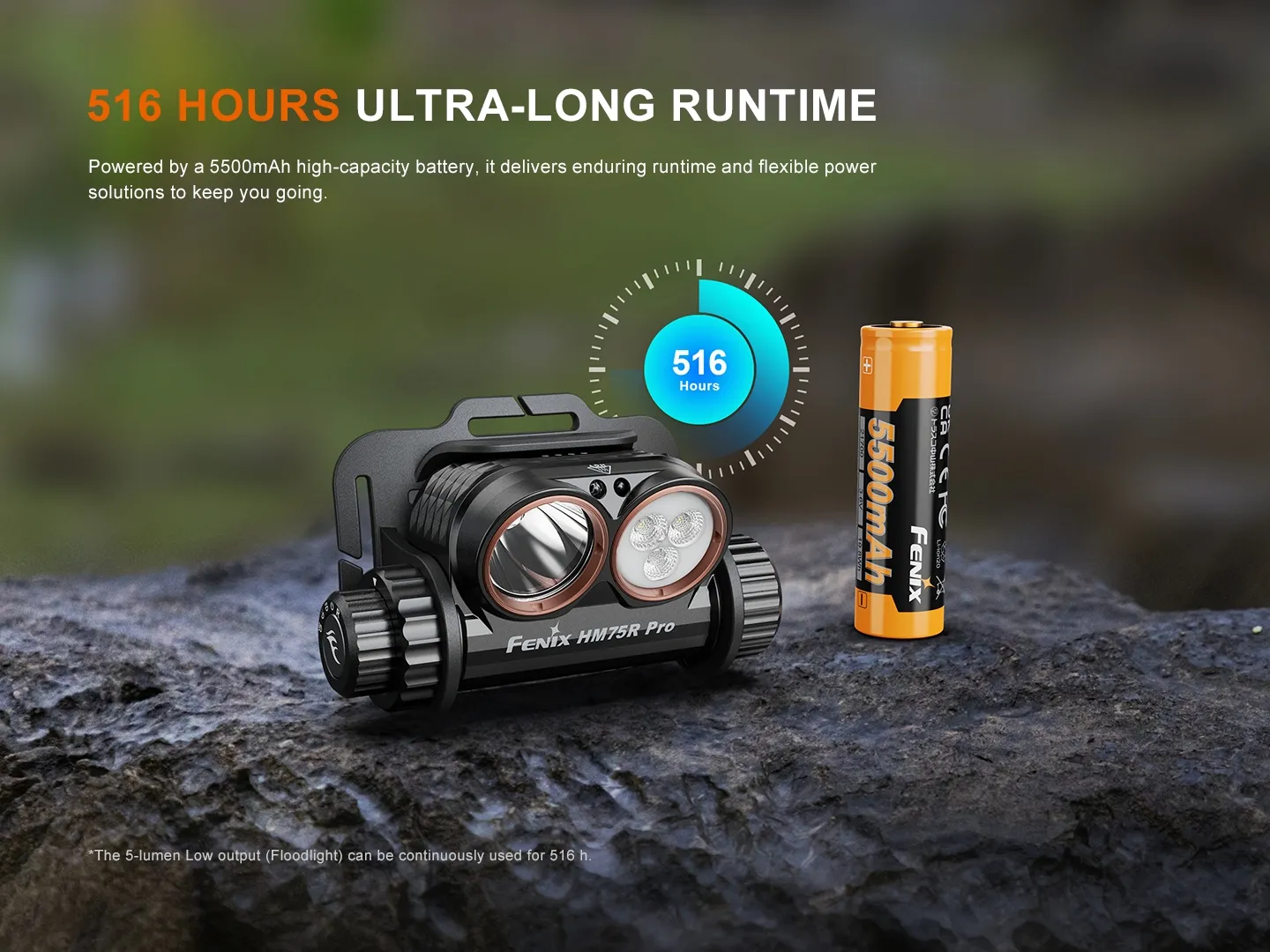 Fenix HM75R Pro - 3500 Lumen 398m Rechargeable Spot, Flood, and Red Magnesium Headlamp with 5500mAh battery.