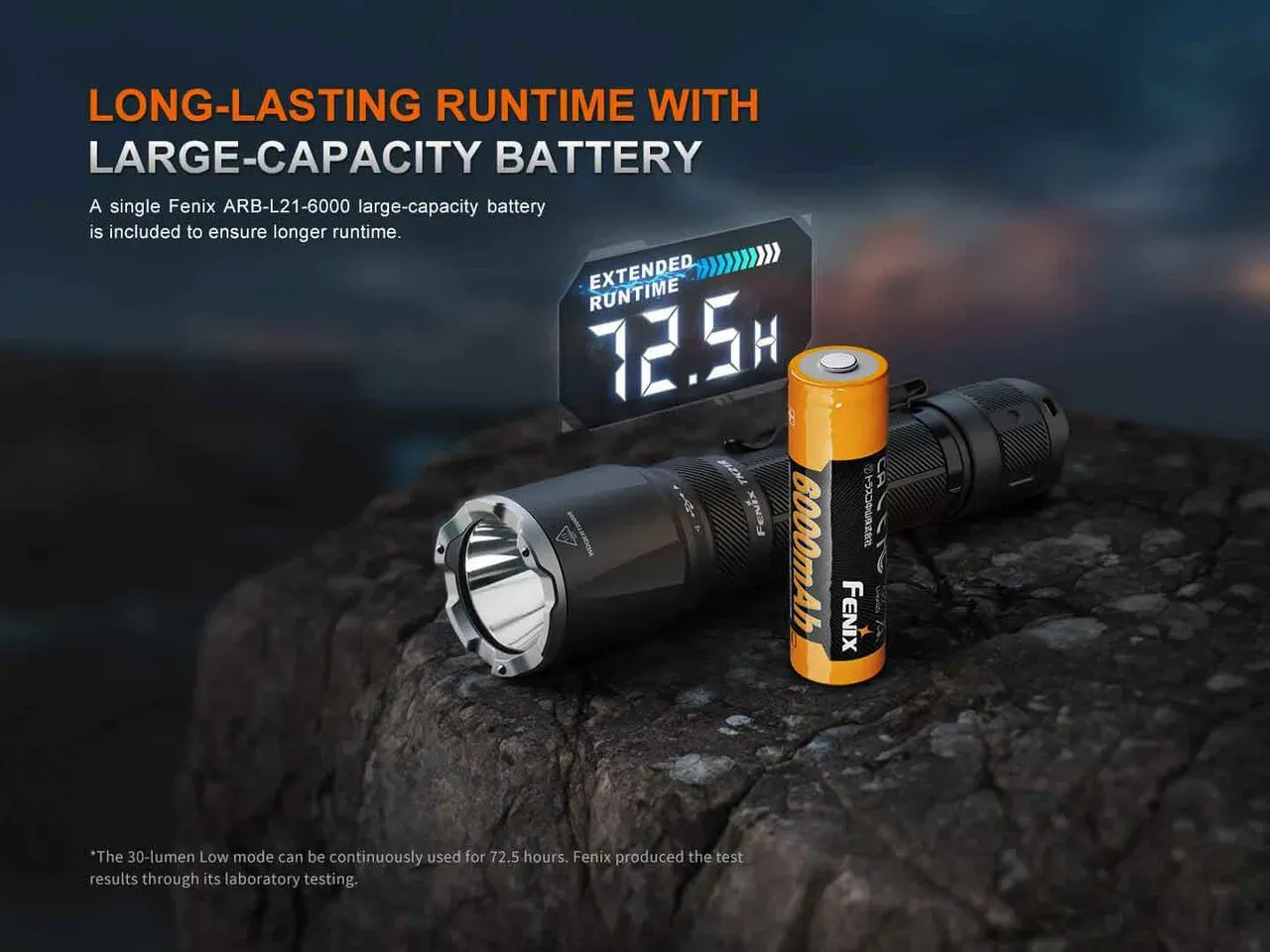 Fenix TK21R 3600 Lumens 480 metre Tactical LED Torch + Free T5 Pen with large-capacity battery for extended runtime.