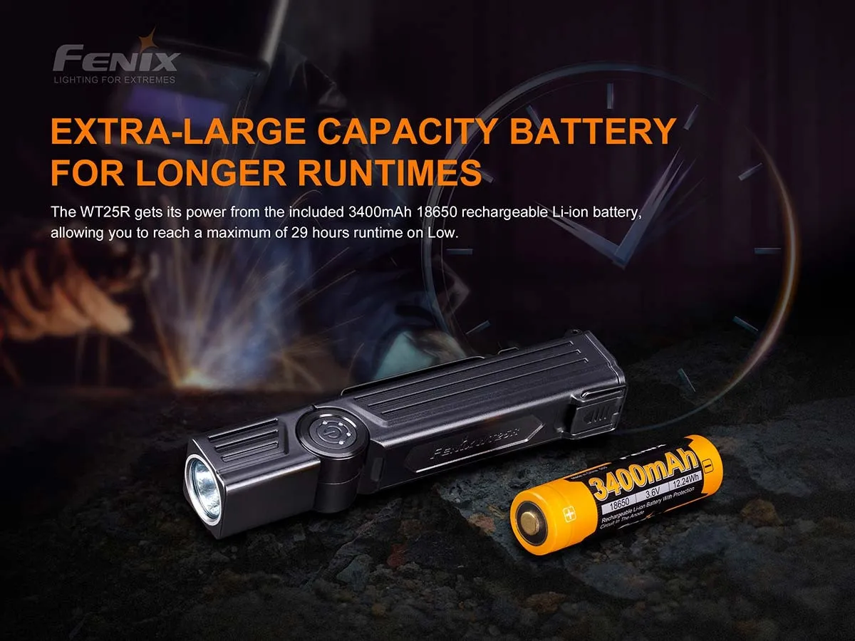 Fenix WT25R adjustable 1000 lumen rechargeable work light with its extra-large capacity 3400mAh battery.