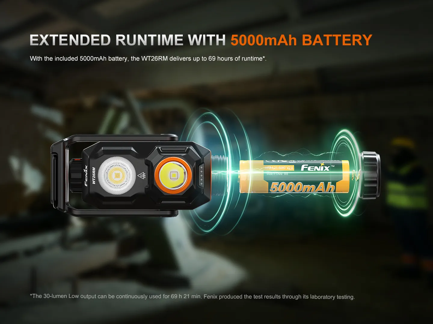 Fenix WT26RM - 2500lm High-Cri Portable Work Light with its internal 5000mAh battery for extended runtime.