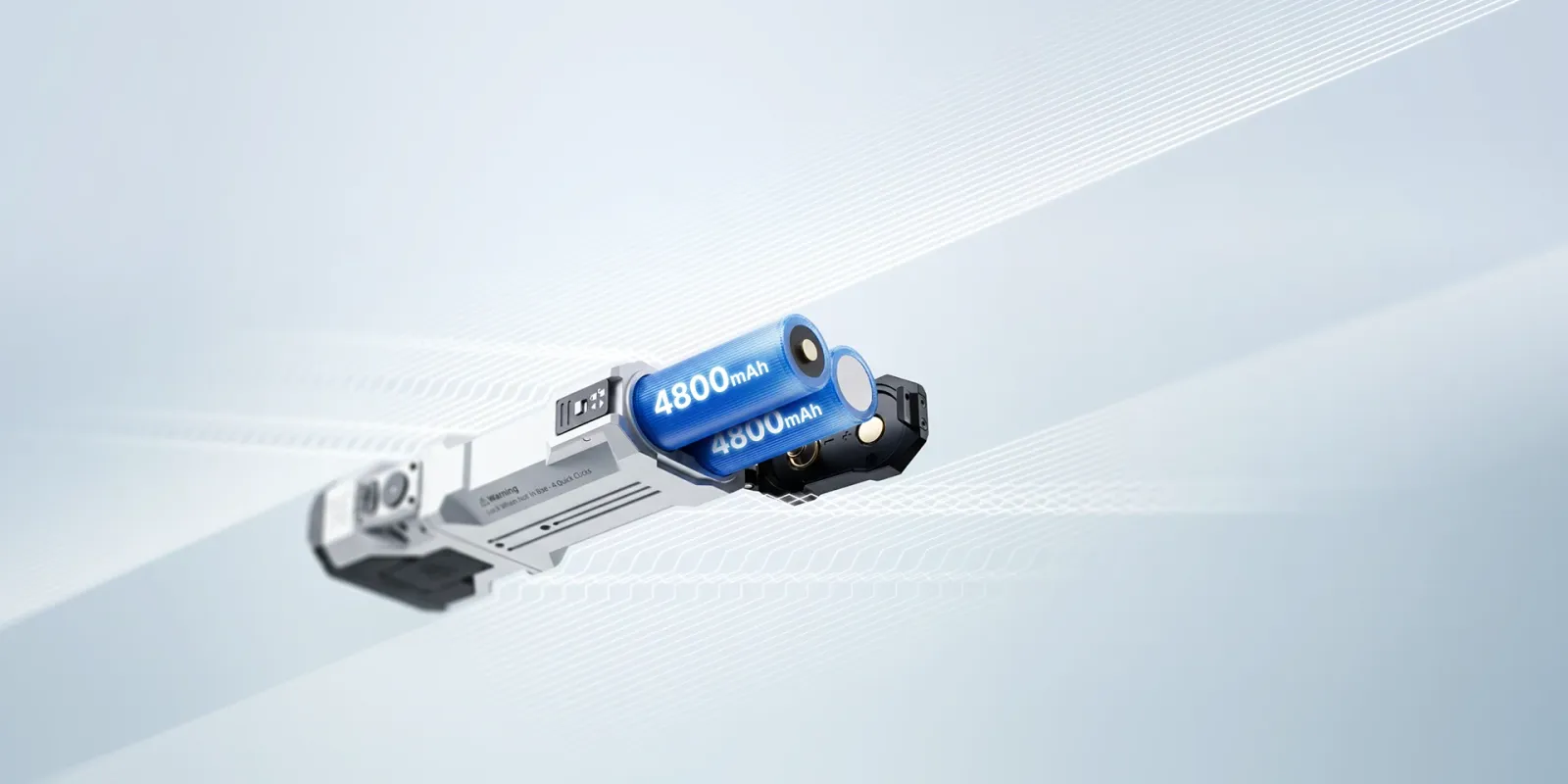 Internal view of the Nitecore X1 Pro flashlight showing two 4800mAh rechargeable batteries.