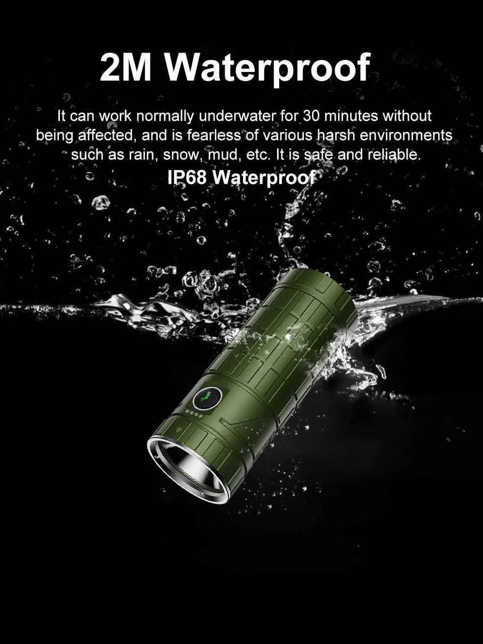 Lumintop DF2 1600 Lumen USB-C Rechargeable Torch with 46800 Battery IP68 waterproof, submerged in water.