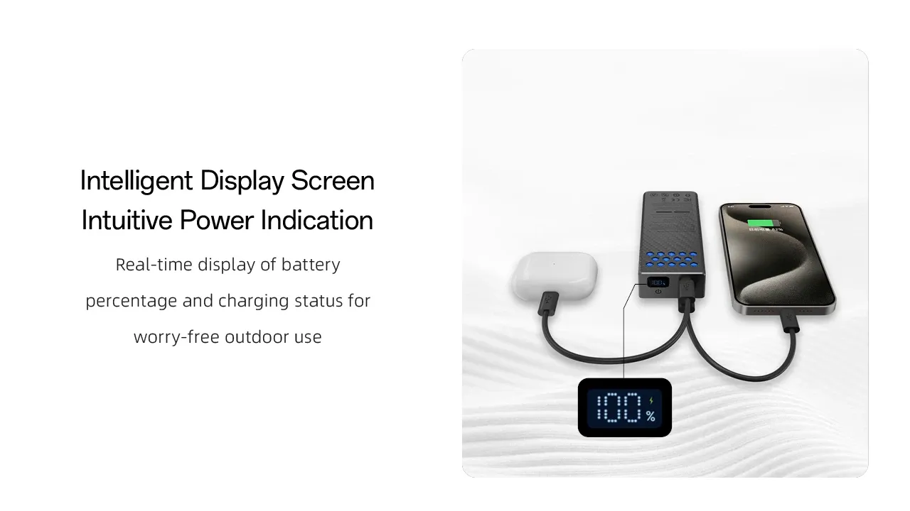 Nitecore CARBO 20 - 20000mAh Lightweight Fast-Charge Powerbank intelligently displaying power while charging devices.