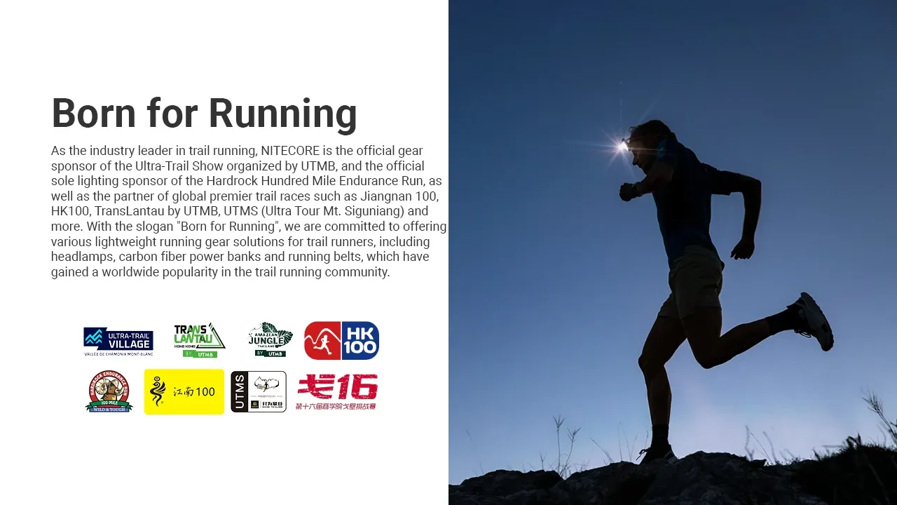 Silhouette of a runner with Nitecore UT27 headlamp, highlighting Nitecore's sponsorship in trail running.