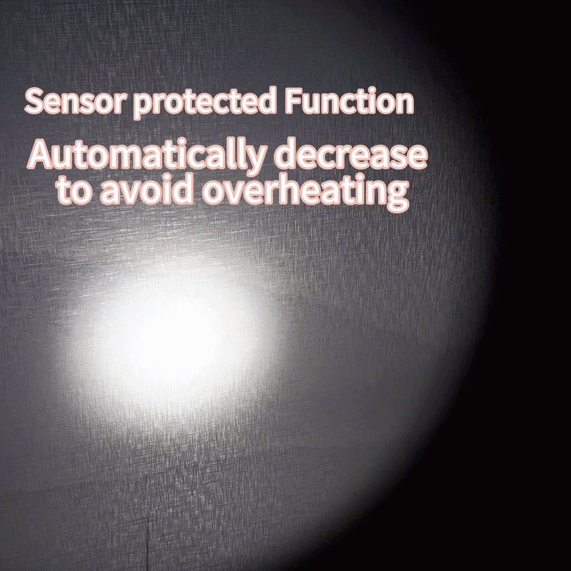 Skilhunt M300 flashlight beam demonstrating the sensor protected function to automatically decrease brightness and avoid overheating.