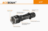 AceBeam L17 Compact 2000 Lumen 820m White, Green or Red LED Thrower
