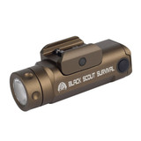 Side view of Black Scout Survival tactical flashlight in bronze.