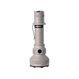 Acebeam L35 2.0 - 650m 5000 Lumen Long-Range Tactical LED Torch in silver, upright with its pocket clip.