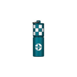 Olight i17 Checkered Flag Limited Edition Rechargeable Keychain Light standing upright, displaying the Olight logo and checkered pattern.