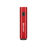 Olight Diffuse 700 Lumen Lightweight Powerful LED Torch in red, viewed from directly above, showing the side button.
