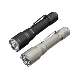 Two Fenix TK21R 3600 Lumens 480 metre Tactical LED Rechargeable Torches, black and silver versions.