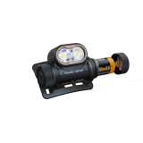 Fenix HM55R 1200 Lumen Lightweight Multi-LED Rechargeable Headlight with the rechargeable battery exposed.