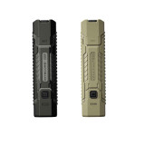 Two Nitecore EDC07 flashlights side-by-side, one dark grey and one tan, showcasing color options.