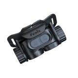 Top-back view of Fenix HM65R V2.0 headlamp showing power and mode buttons.