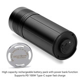 Imalent SR32 battery pack with detached end cap, highlighting power bank and 100W Type-C fast charge.