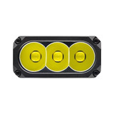 Close-up, head-on view of the Acebeam X35's three powerful LED emitters, showcasing its light source.
