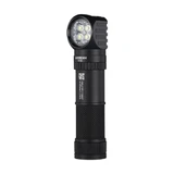 Acebeam H18 flashlight detached from the headband, standing upright, showing the LEDs and textured body.