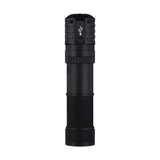 Acebeam H18 flashlight standing upright, showcasing the integrated USB charging port on the side of the head.