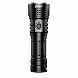 Front view of the Wuben T70 powerful LED flashlight, black, standing upright on a white background.