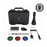 AceBeam L19 2.0 - 1km+ Throw Spotlight with White or Green LED hunting kit contents laid out.