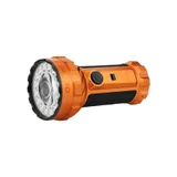 Olight Marauder 3 25000 Lumen Spot and Flood Rechargeable Torch in orange, angled view showing controls and LEDs.