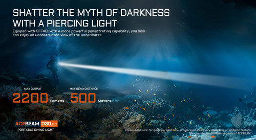 AceBeam D20 2.0 Palm size 2200 lumen dive torch