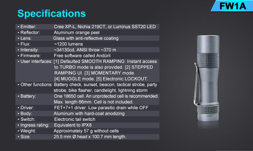 Lumintop FW1A Compact 1200 lumen 370m throw LED torch