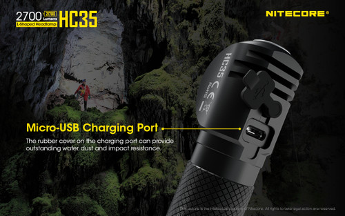 Nitecore HC35 L-Shaped 2700 lumen rechargeable LED headlamp