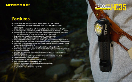 Nitecore HC35 L-Shaped 2700 lumen rechargeable LED headlamp