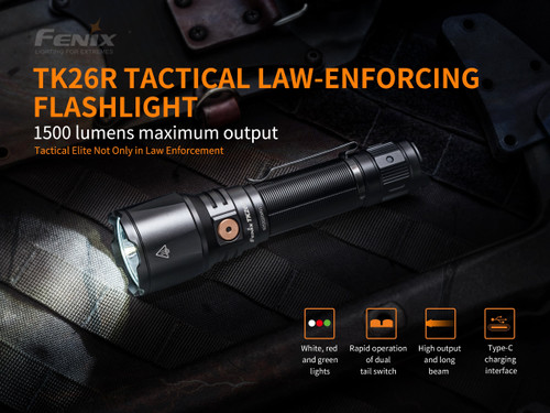 Fenix TK26R Tri-coloured 1500 lumen rechargeable tactical LED torch