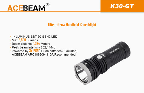 AceBeam K30 GT Compact 5500 lumen 1024m throw LED searchlight