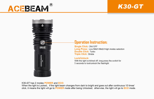AceBeam K30 GT Compact 5500 lumen 1024m throw LED searchlight