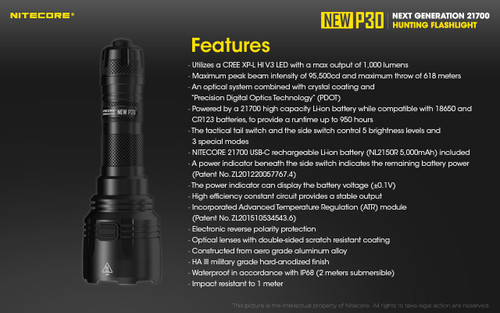 Nitecore New P30 Compact 1000 lumen 618m throw LED torch