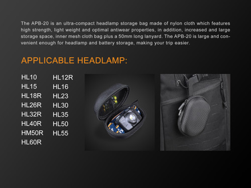 Fenix APB-20 Compact Headlamp storage bag case
