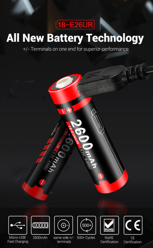 Klarus 18-E26UR Customised 2600mAh USB rechargeable Li-ion battery  