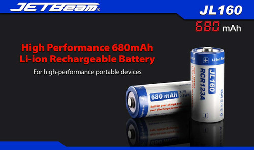 JETBeam JL160 rechargeable RCR123A 680mAh Li-ion battery
