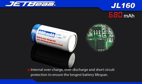 JETBeam JL160 rechargeable RCR123A 680mAh Li-ion battery