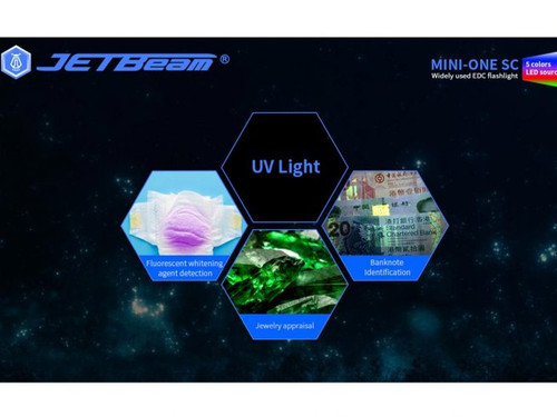 JETBeam MINI ONE SC 400 lumen USB-C rechargeable 365nm UV Light + RBG keychain light