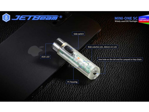 JETBeam MINI ONE SC 400 lumen USB-C rechargeable 365nm UV Light + RBG keychain light