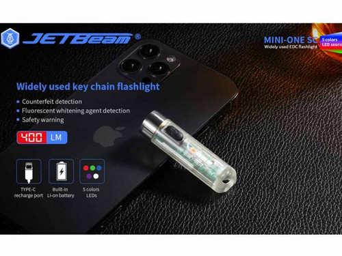 JETBeam MINI ONE SC 400 lumen USB-C rechargeable 365nm UV Light + RBG keychain light