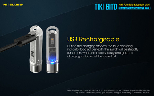 Nitecore TIKI GITD Blue glow in the dark 300 lumen keychain light