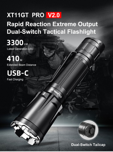 Klarus XT11GT Pro V3.0 tactical 3300 lumen 410m rechargeable LED torch