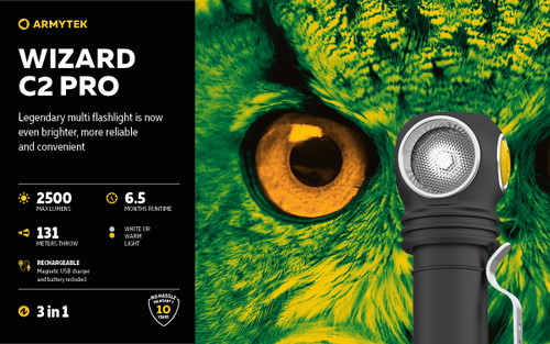 Armytek Wizard C2 Pro USB magnet 2500 lumen USB rechargeable headlamp