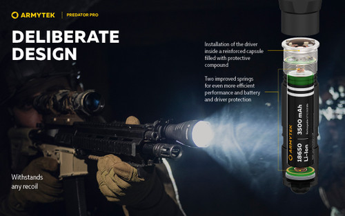 Armytek Predator Pro 1500 lumen 501m throw rechargeable LED torch