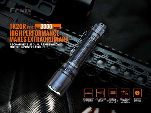 Fenix TK20R V2.0 Compact 3000 lumen rechargeable tactical LED torch